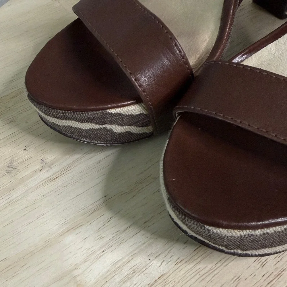 Michael Michael Kors Zebra Print Platform Sandals Brown Leather AB11K Size 8.5M